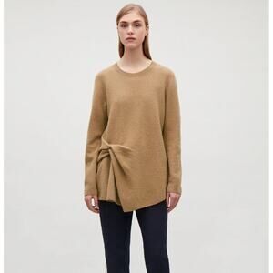 COS Drape Front Merino Wool Sweater Tan Camel Neutral {VV39}